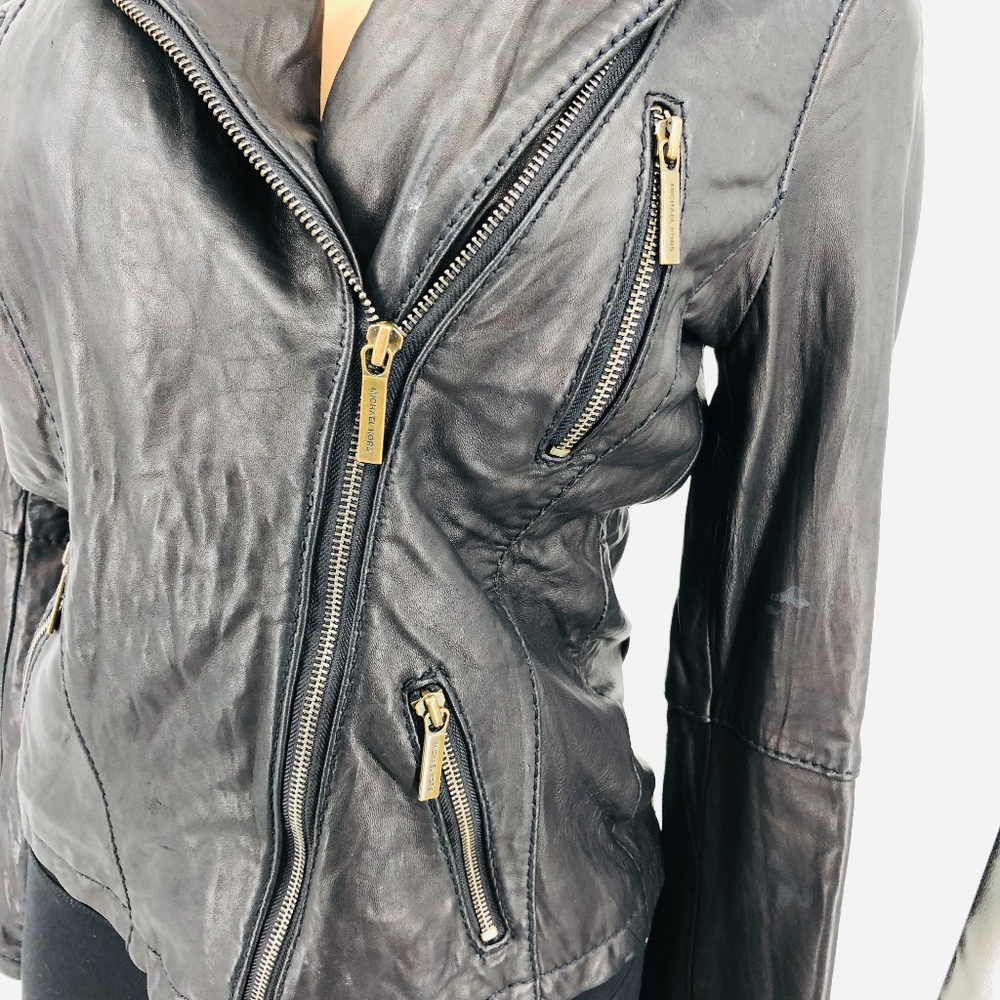 Michael Kors Leather Zip Motor Biker Jacket - Picture 7 of 8